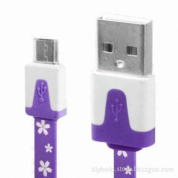 Flowers Pattern Noodle Style Micro USB to USB Data Sync Charger Cable for Samsung/HTC/LG/Sony